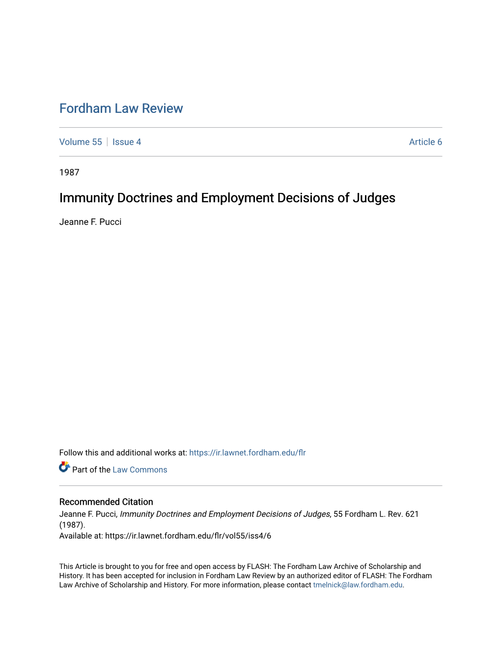 Immunity Doctrines and Employment Decisions of Judges