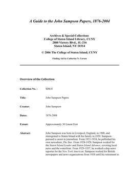 John Sampson Papers, 1876-2004