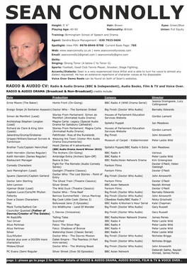 Sean Connolly Audio CV (2 Page) 2016 Updated