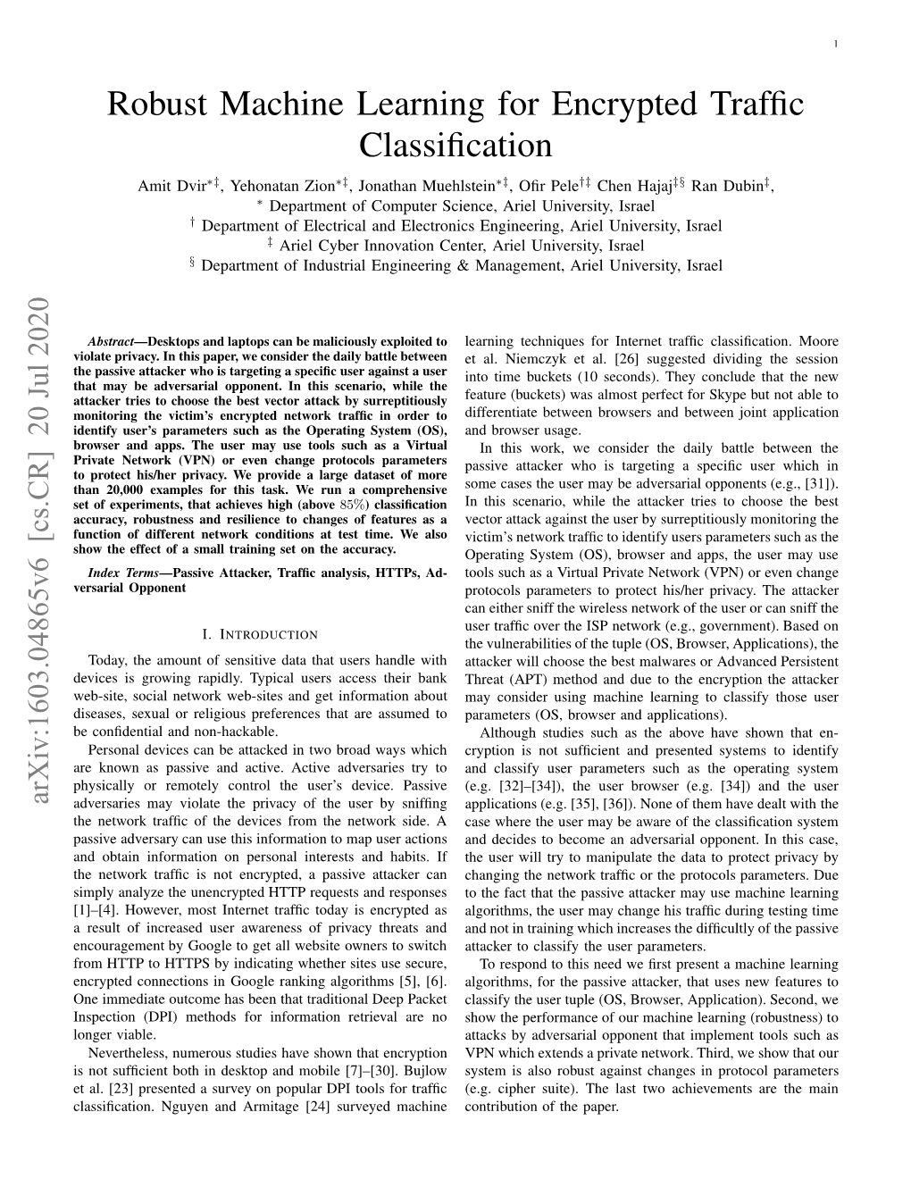 Robust Machine Learning for Encrypted Traffic Classification