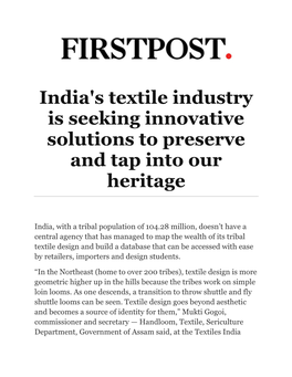 India's Textile Industry Is Seeking Innovative Solutions to Preserve and Tap Into Our Heritage