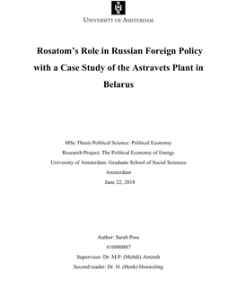 Rosatom's Role in Russian Foreign Policy with a Case Study of The