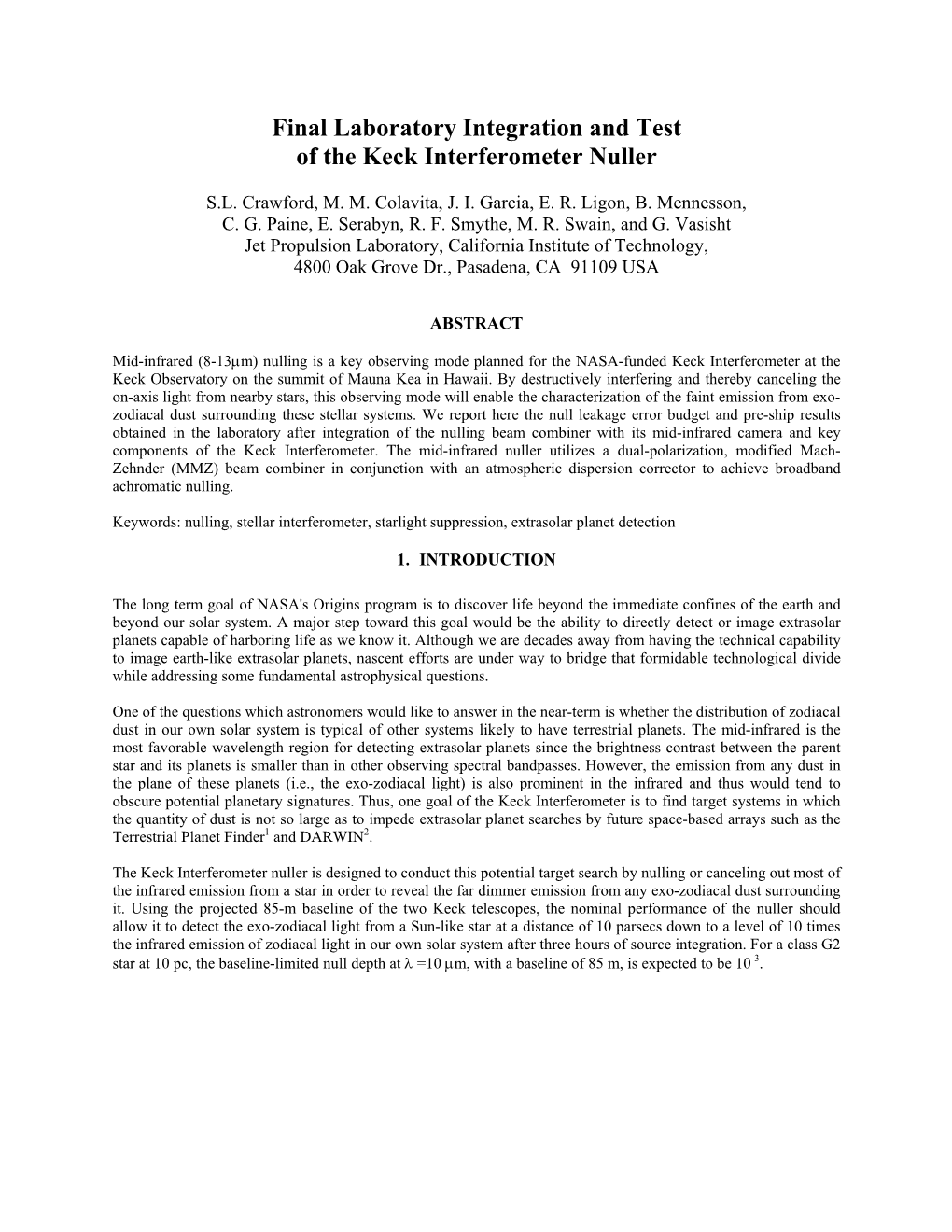 Final Laboratory Integration and Test of the Keck Interferometer Nuller