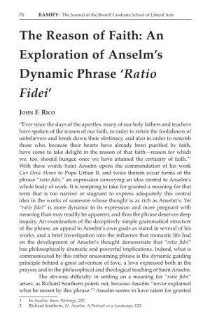 An Exploration of Anselm's Dynamic Phrase 'Ratio Fidei'