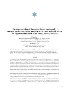 Re-Interpretation of Snowshoe Group Stratigraphy Across a Southwest-Verging Nappe Structure and Its Implications for Regional Correlations Within the Kootenay Terrane