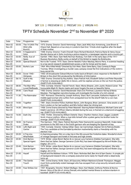 TPTV Schedule November 2Nd to November 8Th 2020