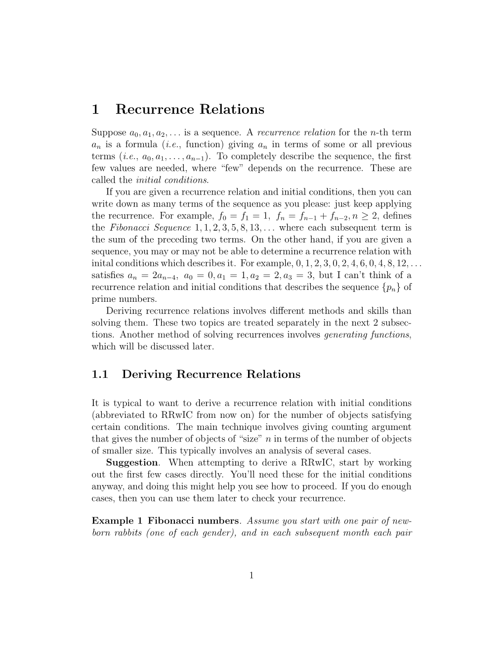 1 Recurrence Relations