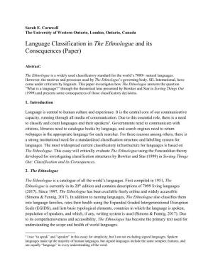 Language Classification in the Ethnologue and Its Consequences (Paper)