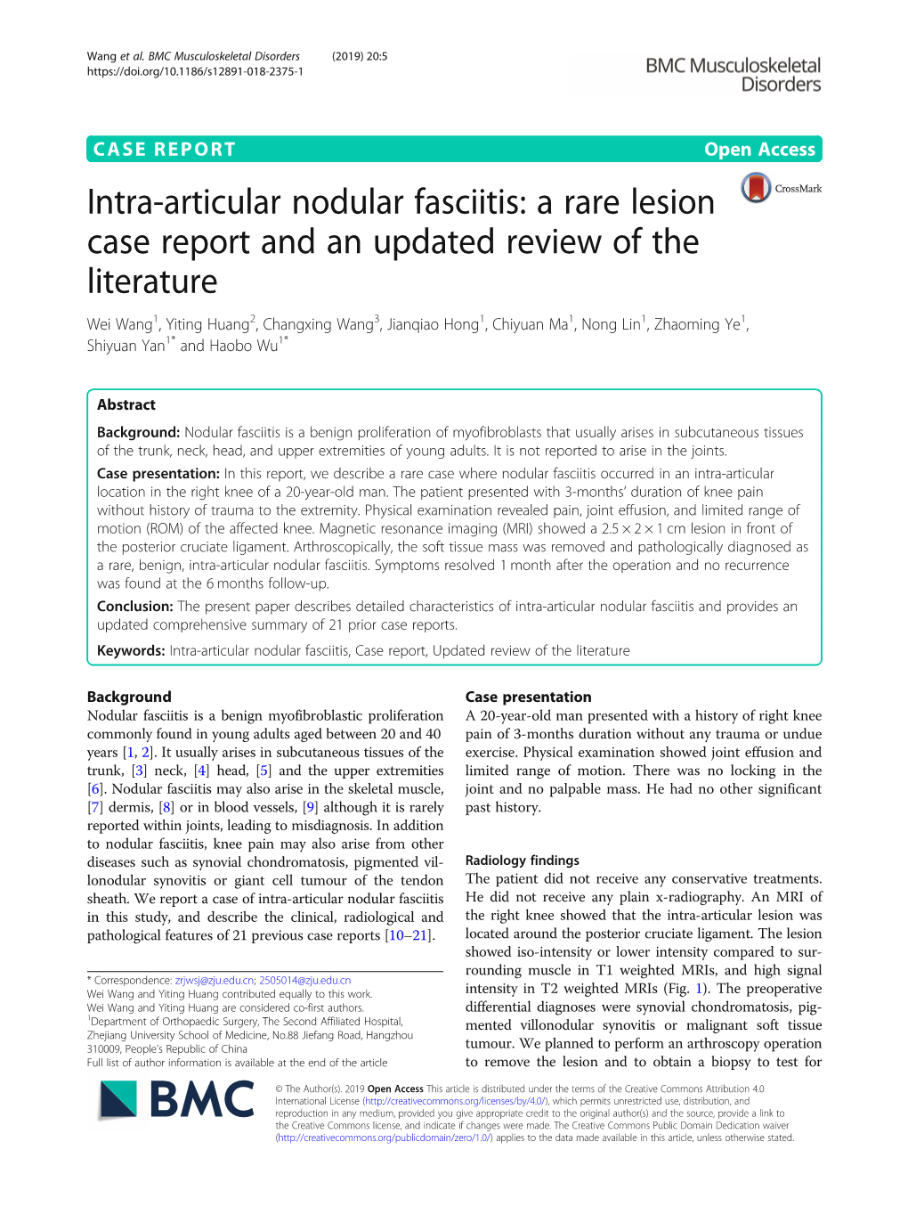 Intra-Articular Nodular Fasciitis: a Rare Lesion Case Report and an Updated