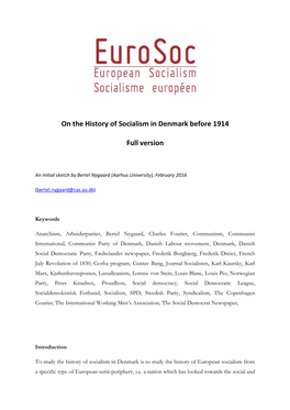 On the History of Socialism in Denmark Before 1914 Full Version