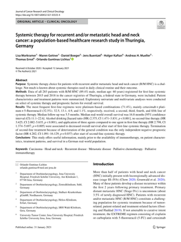 Systemic Therapy for Recurrent And/Or Metastatic Head and Neck Cancer: a Population‑Based Healthcare Research Study in Thuringia, Germany