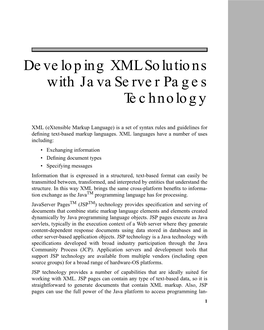 Developing XML Solutions with Javaserver Pages Technology