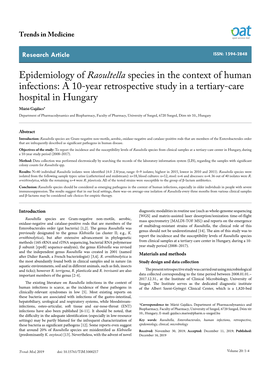 Epidemiology of Raoultella Species in the Context of Human Infections