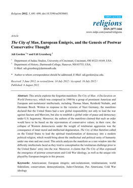 The City of Man, European Émigrés, and the Genesis of Postwar Conservative Thought