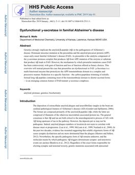 Dysfunctional Γ-Secretase in Familial Alzheimer's Disease