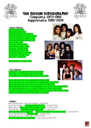 The Queen Discography Completa (1973-1991) Aggiornata (1992-2020)