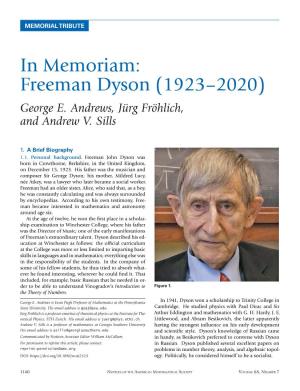 In Memoriam: Freeman Dyson (1923–2020) George E