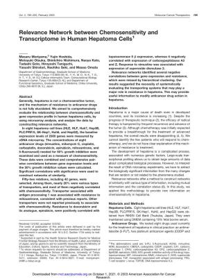 Relevance Network Between Chemosensitivity and Transcriptome in Human Hepatoma Cells1