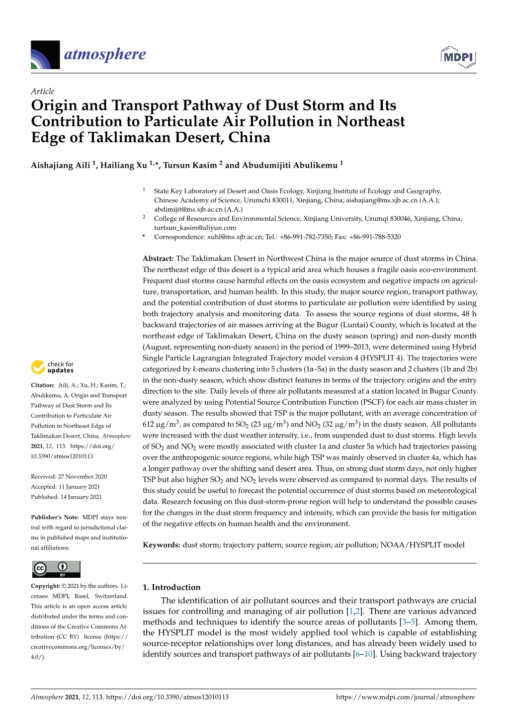 Origin and Transport Pathway of Dust Storm and Its Contribution to Particulate Air Pollution in Northeast Edge of Taklimakan Desert, China