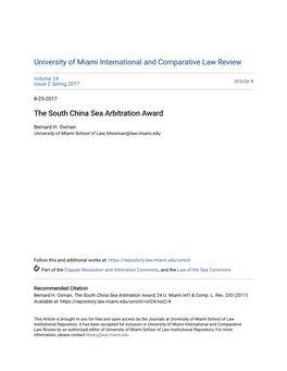 The South China Sea Arbitration Award