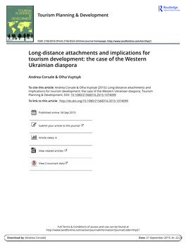 Long-Distance Attachments and Implications for Tourism Development: the Case of the Western Ukrainian Diaspora