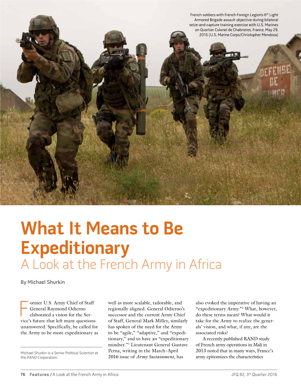 What It Means to Be Expeditionary a Look at the French Army in Africa