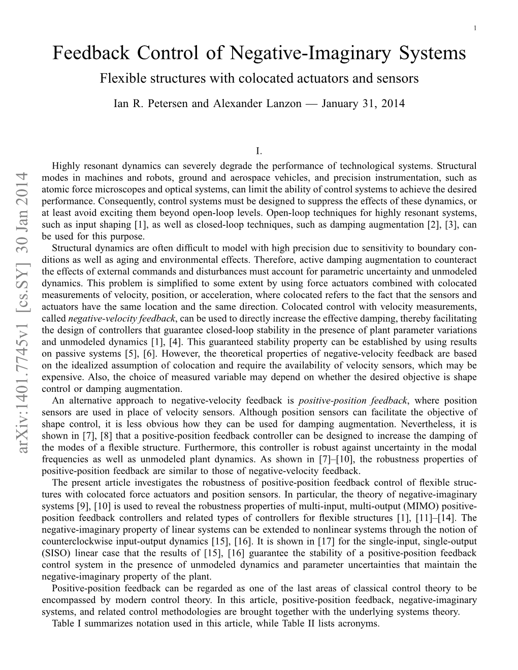 Feedback Control of Negative-Imaginary Systems