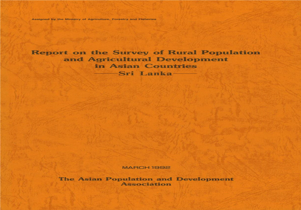 Report on the Survey of Rural Population and Agricultural Development in Asian Countries �Sri Lanka 