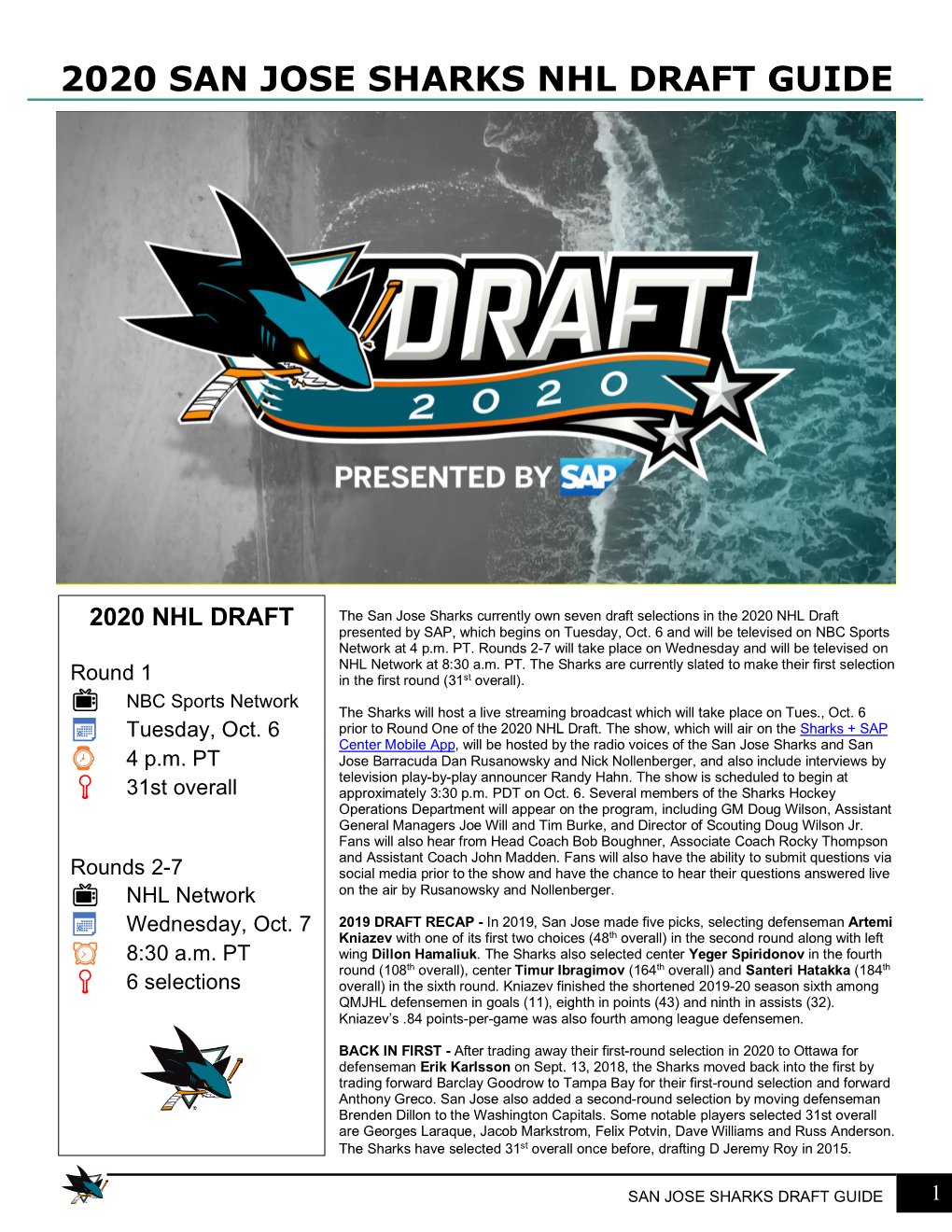 2020 San Jose Sharks Nhl Draft Guide