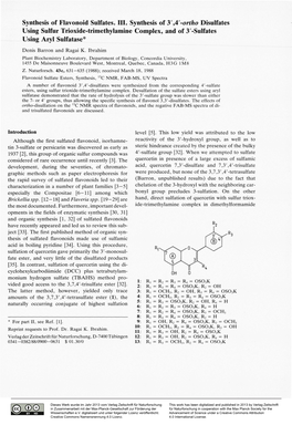 Synthesis of Flavonoid Sulfates. III. Synthesis of 3',4'-Ortho Disulfates Using Sulfur Trioxide-Trimethylamine Complex, and of 3'-Suifates Using Aryl Sulfatase*