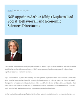 Lupia to Lead Social, Behavioral, and Economic Sciences Directorate