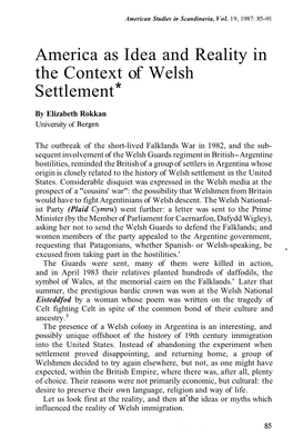 America As Idea and Reality in the Context of Welsh Settlement *