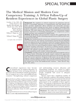 The Medical Mission and Modern Core Competency Training: a 10-Year Follow-Up of Resident Experiences in Global Plastic Surgery