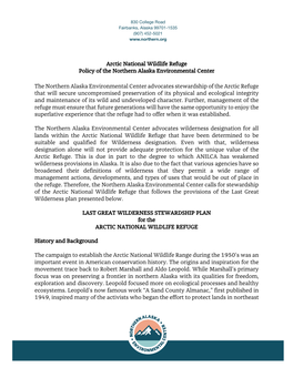 Arctic Refuge Position Statement