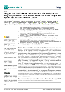Insights Into the Variation in Bioactivities of Closely Related Streptomyces Strains from Marine Sediments of the Visayan Sea Against ESKAPE and Ovarian Cancer