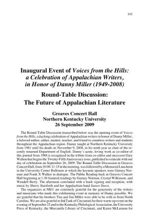 Inaugural Event of Voices from the Hills: a Celebration Of