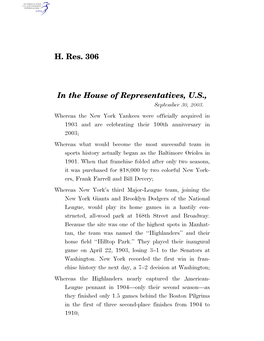 H. Res. 306 in the House of Representatives, U.S