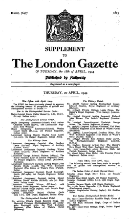 The London Gazette of TUESDAY, the I8th of APRIL, 1944 By