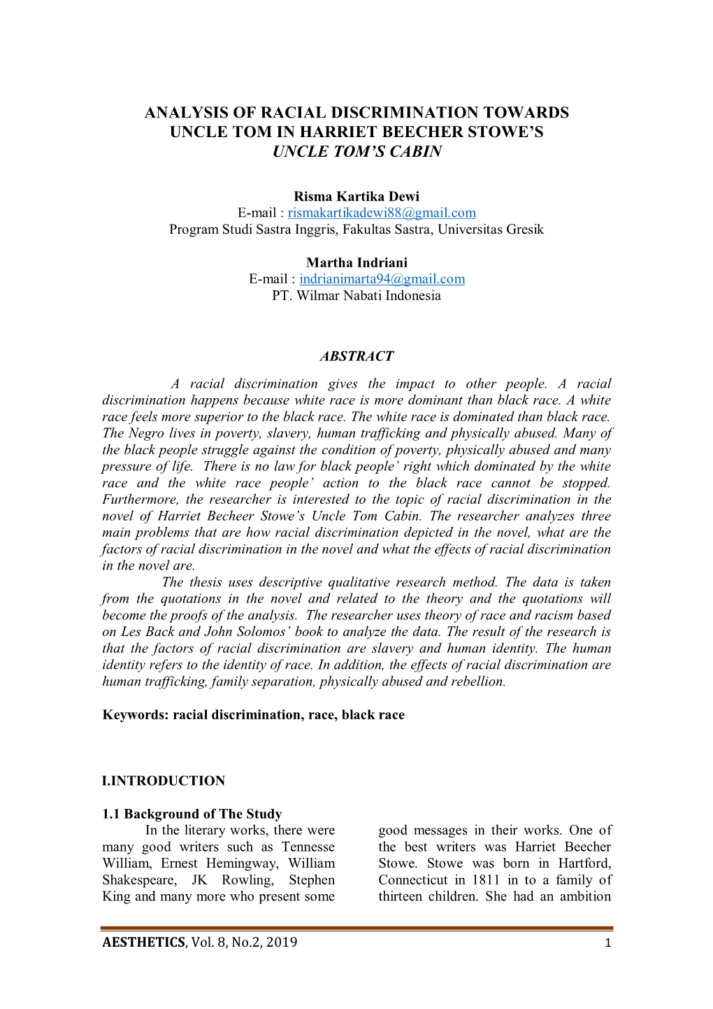 Analysis of Racial Discrimination Towards Uncle Tom in Harriet Beecher Stowe’S Uncle Tom’S Cabin