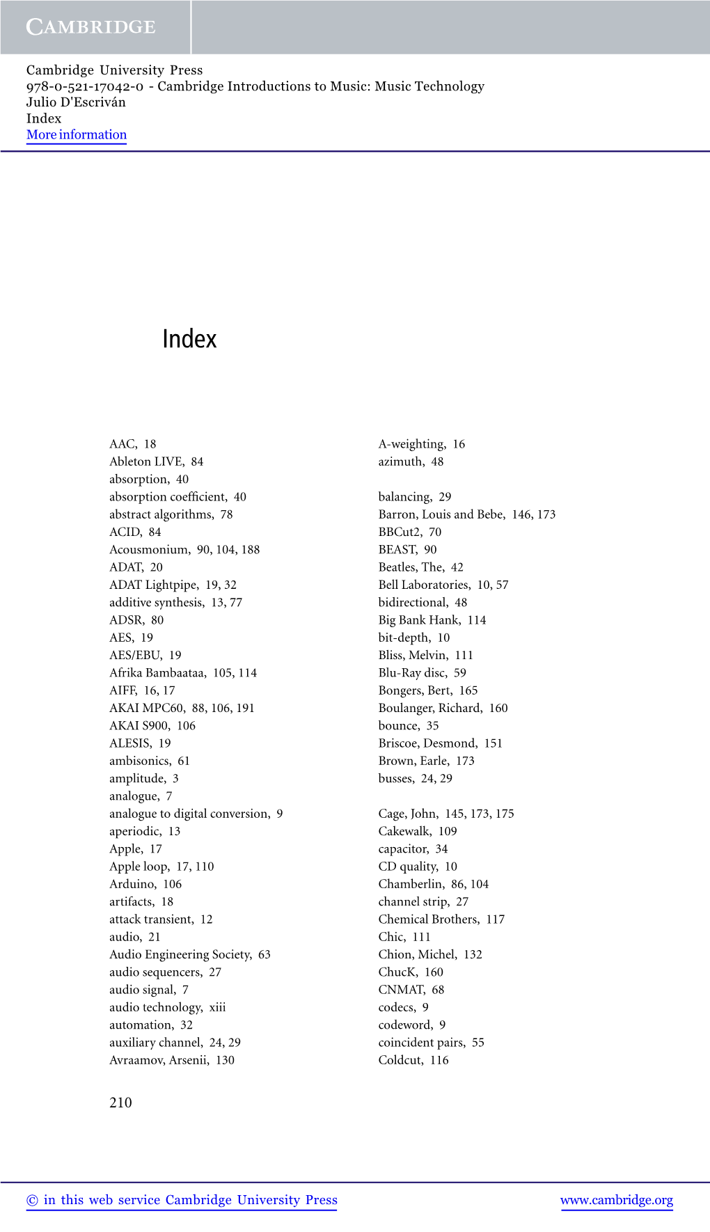 AAC, 18 Ableton LIVE, 84 Absorption, 40 Absorption Coefficient, 40