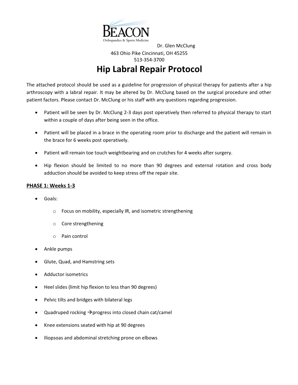 Hip Labral Repair Protocol