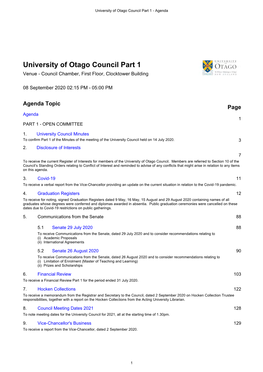 University of Otago Council Part 1 - Agenda