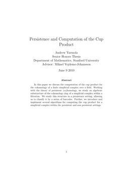 Persistence and Computation of the Cup Product