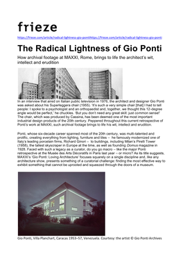 The Radical Lightness of Gio Ponti How Archival Footage at MAXXI, Rome, Brings to Life the Architect’S Wit, Intellect and Erudition