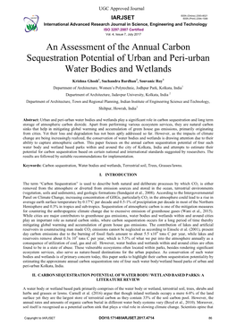 An Assessment of the Annual Carbon Sequestration Potential of Urban and Peri-Urban Water Bodies and Wetlands