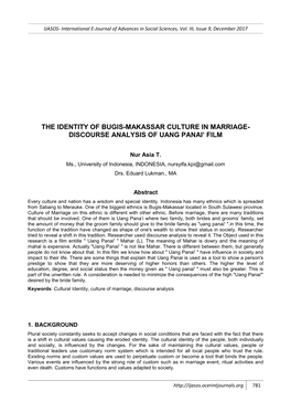 The Identity of Bugis-Makassar Culture in Marriage- Discourse Analysis of Uang Panai’ Film