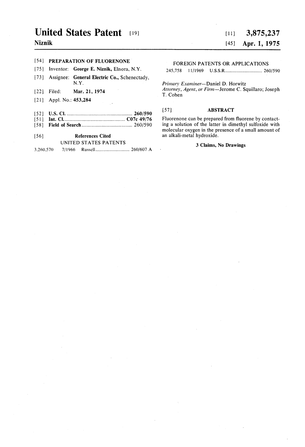 United States Patent (19) (11) 3,875,237 Niznik (45) Apr