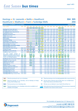 Stagecoach Bus Timetable Extract