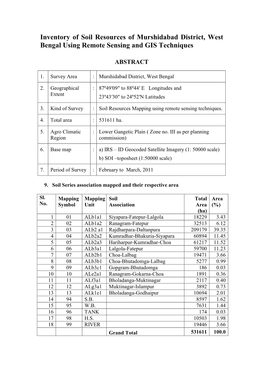 Inventory of Soil Resources of Murshidabad District, West Bengal Using Remote Sensing and GIS Techniques