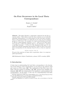 On First Occurrence in the Local Theta Correspondence